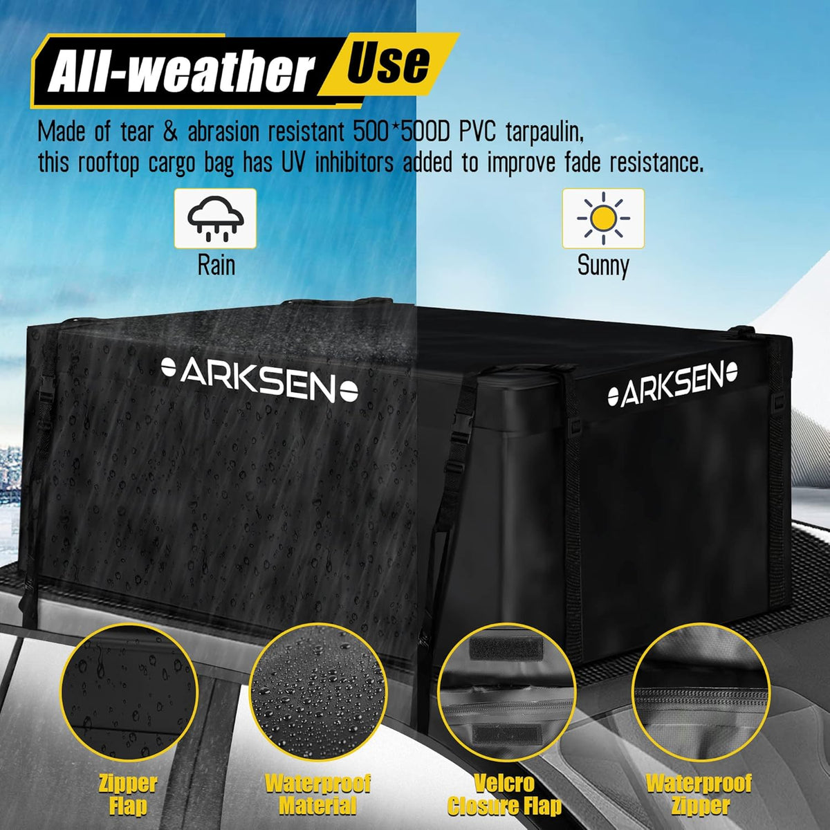 Waterproof Rooftop Cargo Carrier Bag with 6 Door Hook Straps K3348