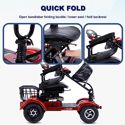 Red Folding Mobility Scooter with Lights P5507