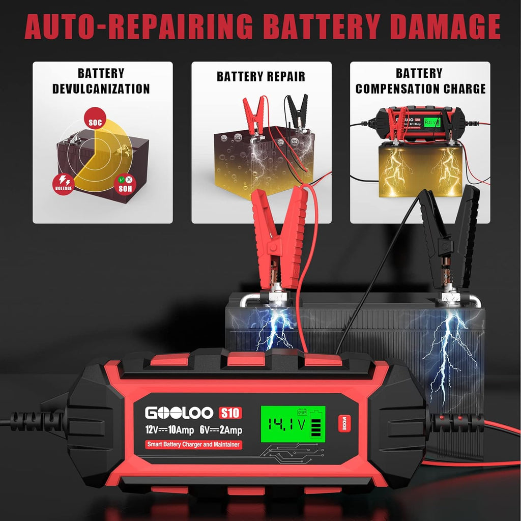 10-Amp 6V 12V Fully Automatic Battery Charger Maintainer, Pack of 2 N43747