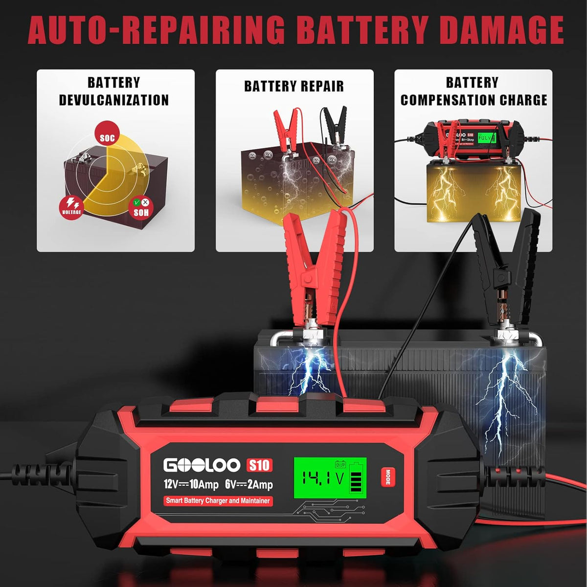 10-Amp 6V 12V Fully Automatic Battery Charger Maintainer, Pack of 2 N43747