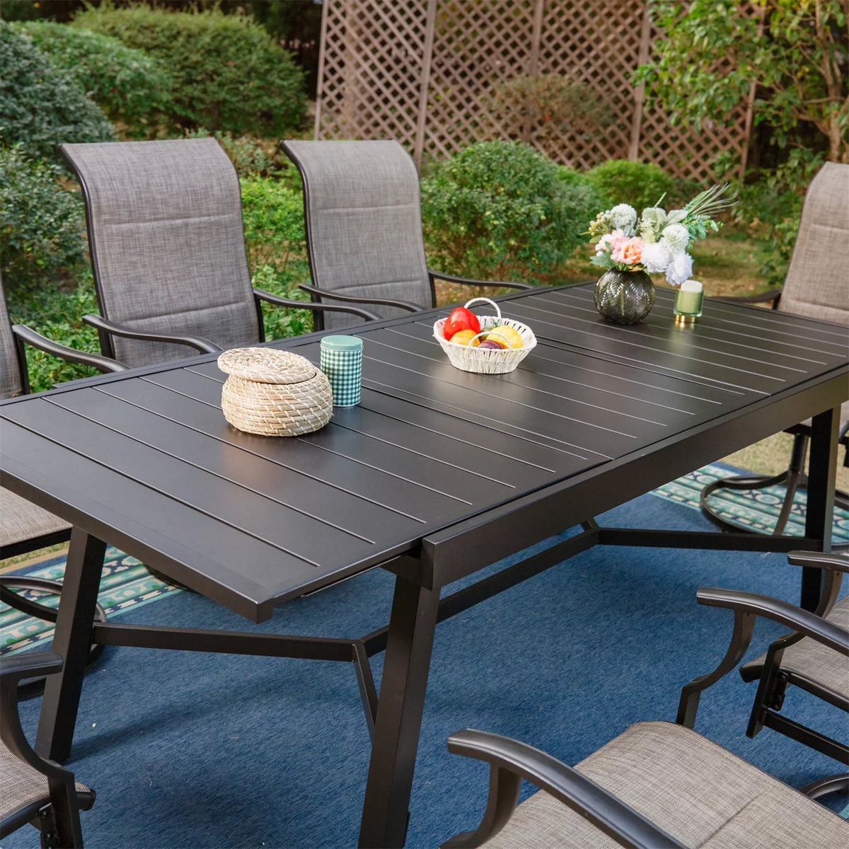 9-Piece Outdoor Patio Dining Set with 8 Swivel Armchairs & Extendable Table U7157