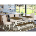 6-Pc Dining Table Set with Cream Linen Fabric Seat and Rectangular Top S85096