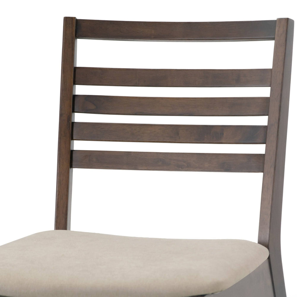 Set of 2 Dark Brown Wood Chair with Beige Fabric Seat A1620