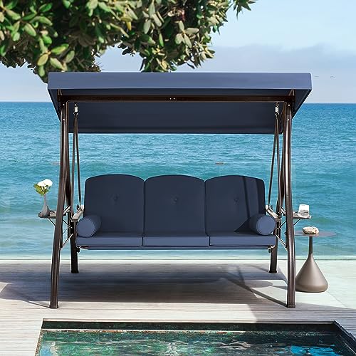 3 Person Outdoor Porch Swing with Cup Holder, Canopy, Cushions A2044