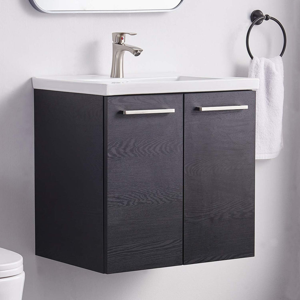 Grey Wood Grain 2-Door Bathroom Vanity with White Ceramic Sink V5436