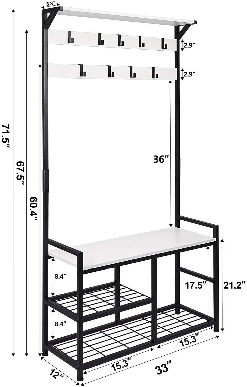 Coat Rack Shoe Bench with Metal Frame P4122