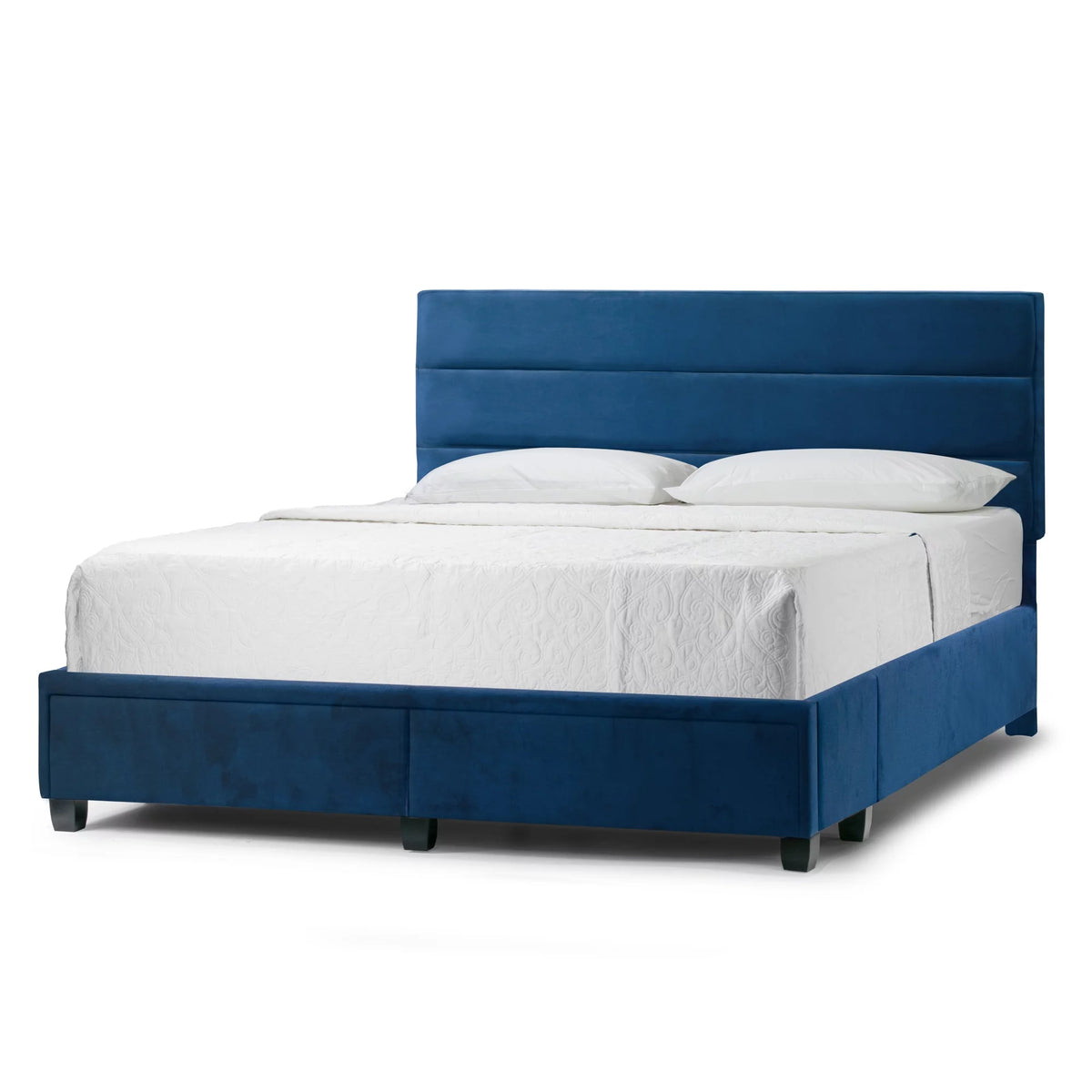 Blue Fabric Queen Bed with Two Storage Drawers P43754