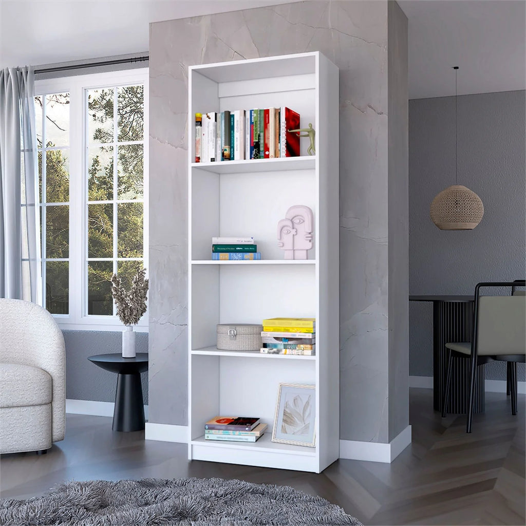 2-Piece Set with Computer Desk and Wood Bookcase in White W943