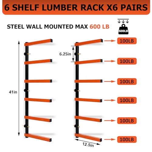 6 Levels Steel Wall Mounted Lumber Storage Rack B969
