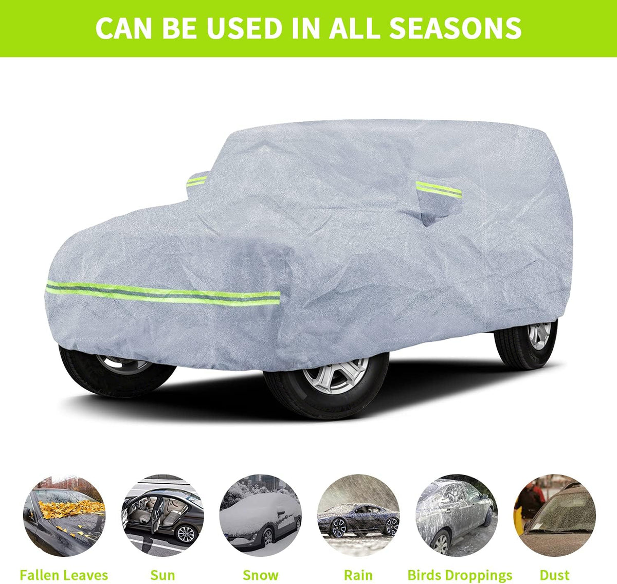 7 Layers Car Cover with Windproof Strap & Driver Door Zipper F818