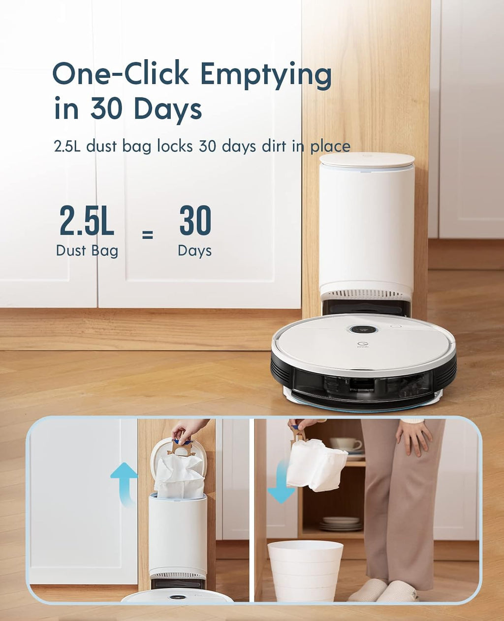 Robot Vacuum and Mop, Self-Emptying, 3000Pa Suction, 200mins Runtime G6968