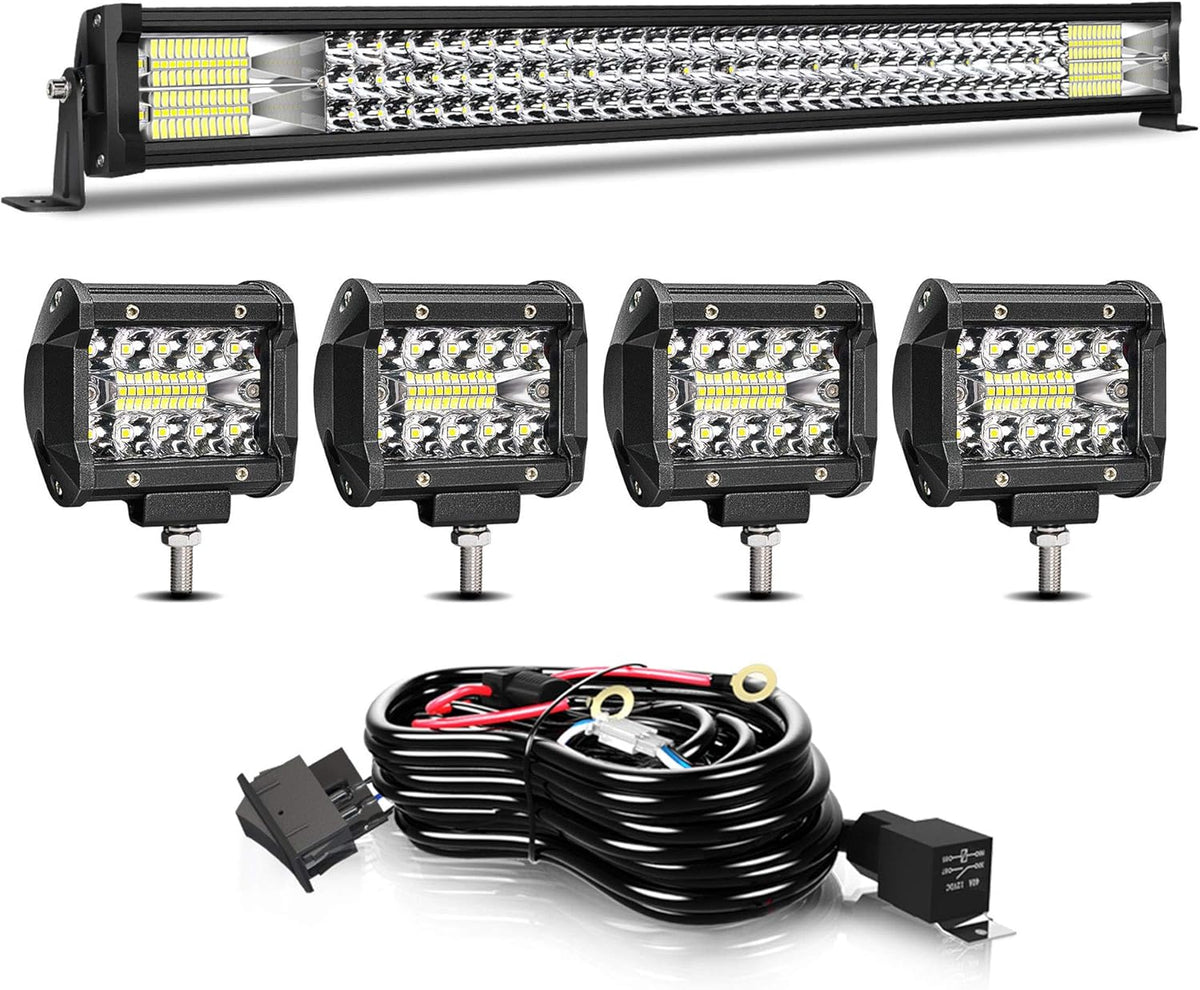 32 LED Light Bar with Wiring Harness and 4 Inch Fog Lamps I28838