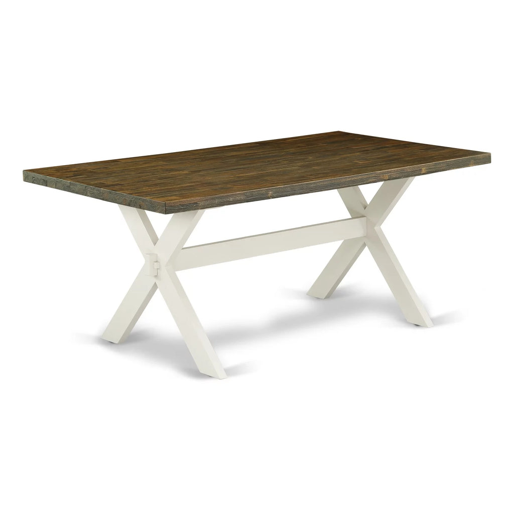 6-Pc Dining Table Set with Cream Linen Fabric Seat and Rectangular Top S85096