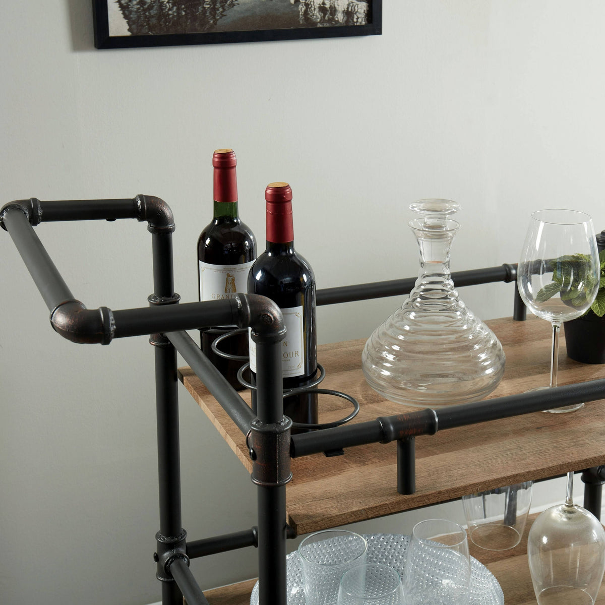 Black Metal Mobile Serving Cart J47432