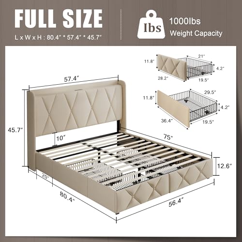 Black Queen Upholstered Platform Bed Frame with 4 Storage Drawers R674