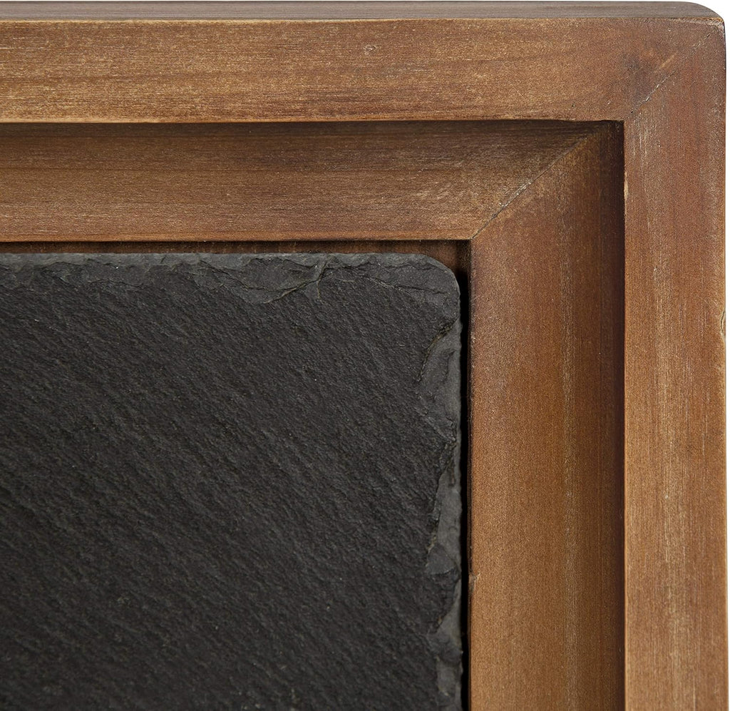 Industrial Modern Wood and Slate Side Accent Table with Black Iron Metal Base J244