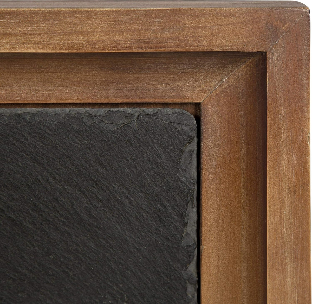 Industrial Modern Wood and Slate Side Accent Table with Black Iron Metal Base J244