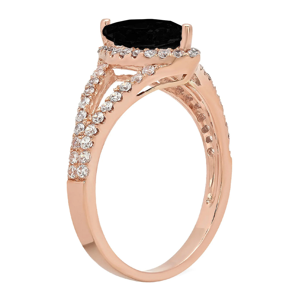 Marquise Cut Black Onyx 14k Rose Gold Halo Ring Size 5.75 O233