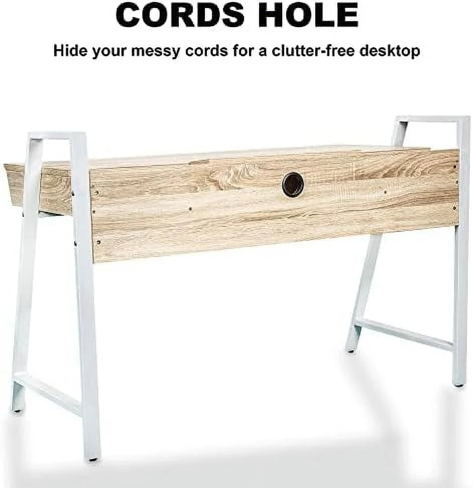 50” Computer Desk with Drawers White and Oak B8543