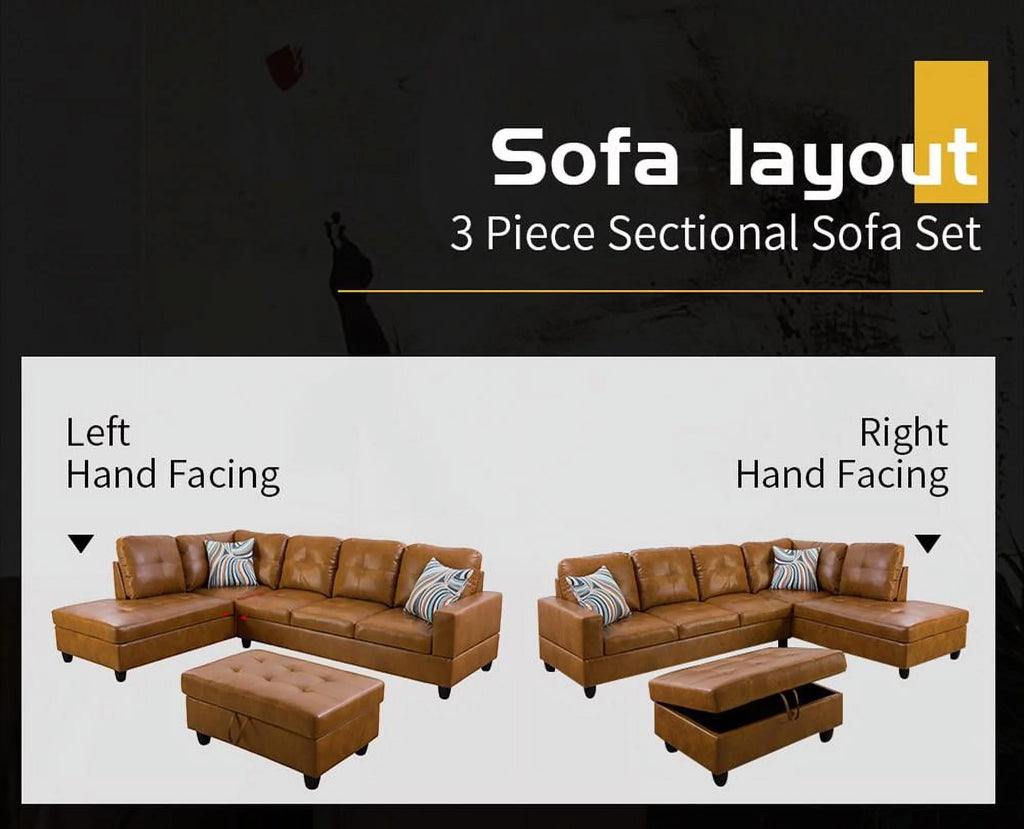 Faux Leather Left Hand Facing Sectional Sofa Set I4317
