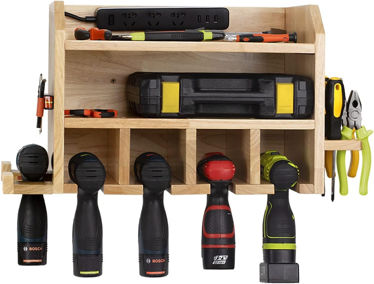 Power Tool Organizer Wall Mount, Drill Holder Storage with 5 Tool Slots S740