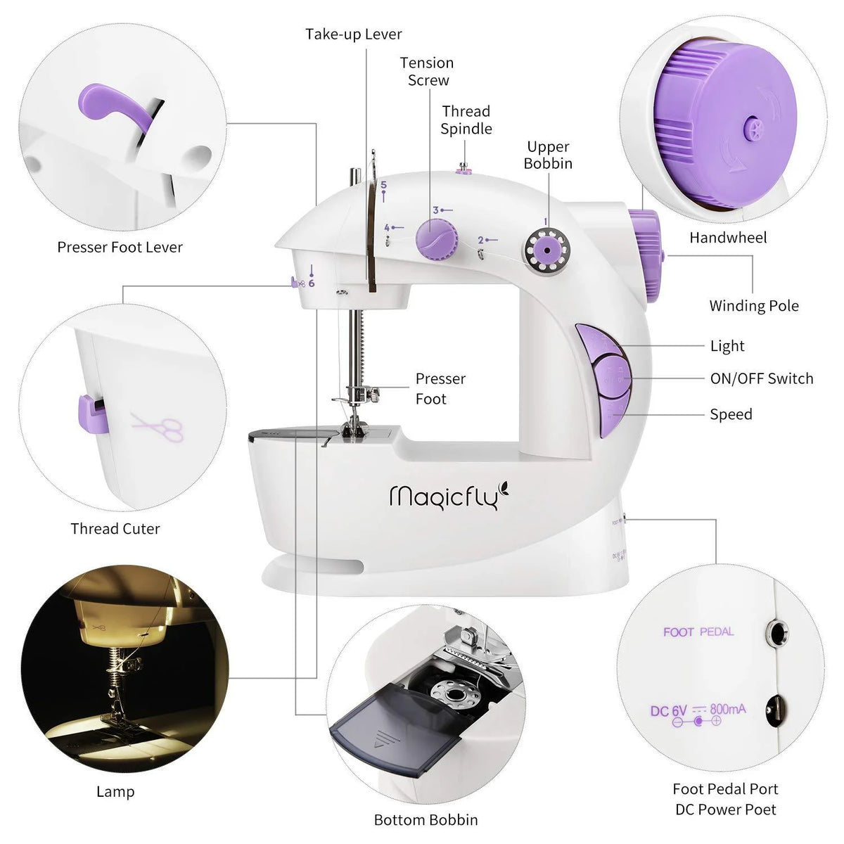 White Mini Sewing Machine with Extension Table B443