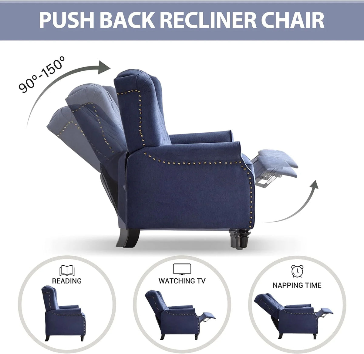 Blue Fabric Push Back Recliner Chair Set Of 2 G641320