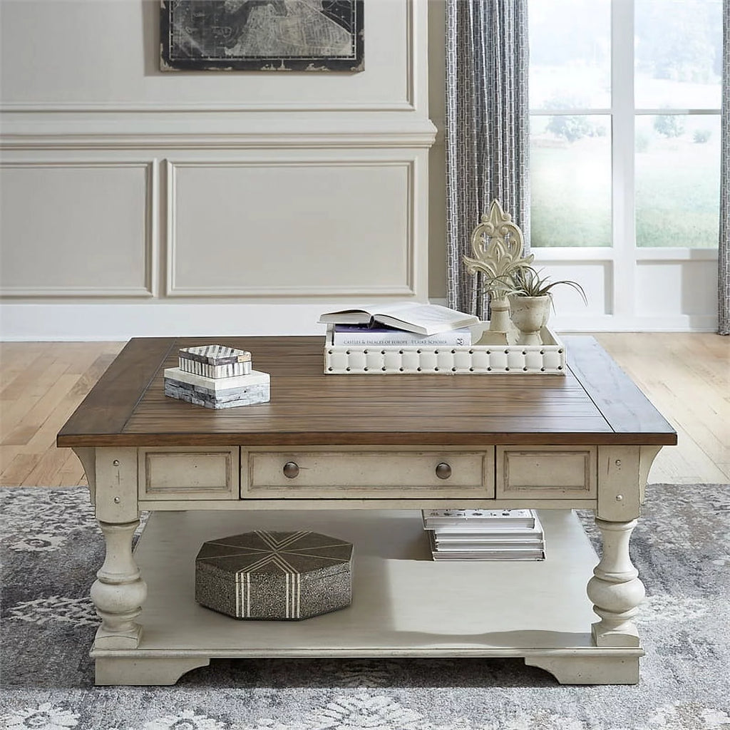 Antique White Drawer Square Cocktail Table Q690467