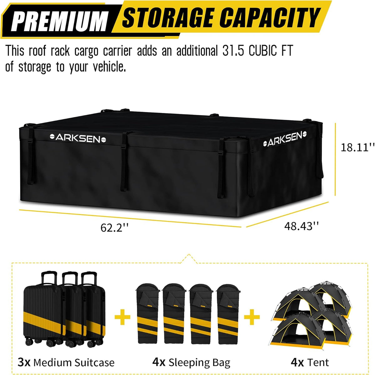 Waterproof Rooftop Cargo Carrier Bag with 6 Door Hook Straps K3348