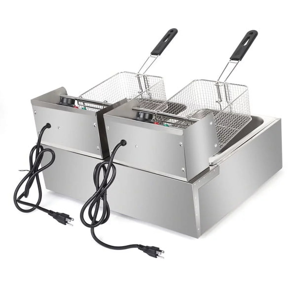 12L Stainless Steel Electric Double Tank Deep Fryer With Basket D913