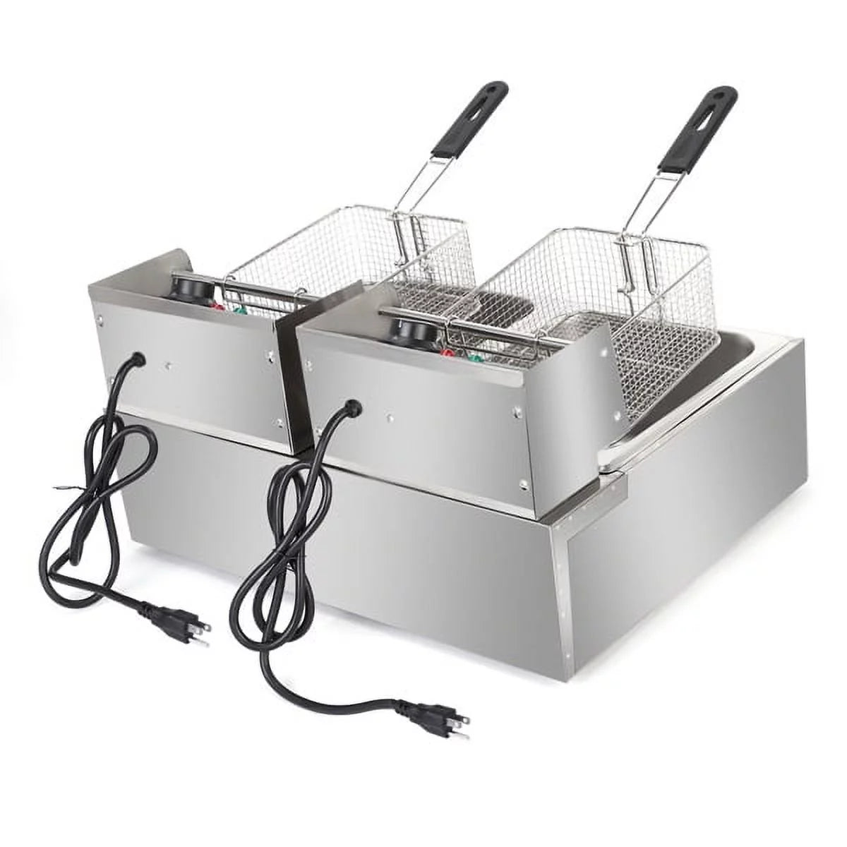 12L Stainless Steel Electric Double Tank Deep Fryer With Basket D913
