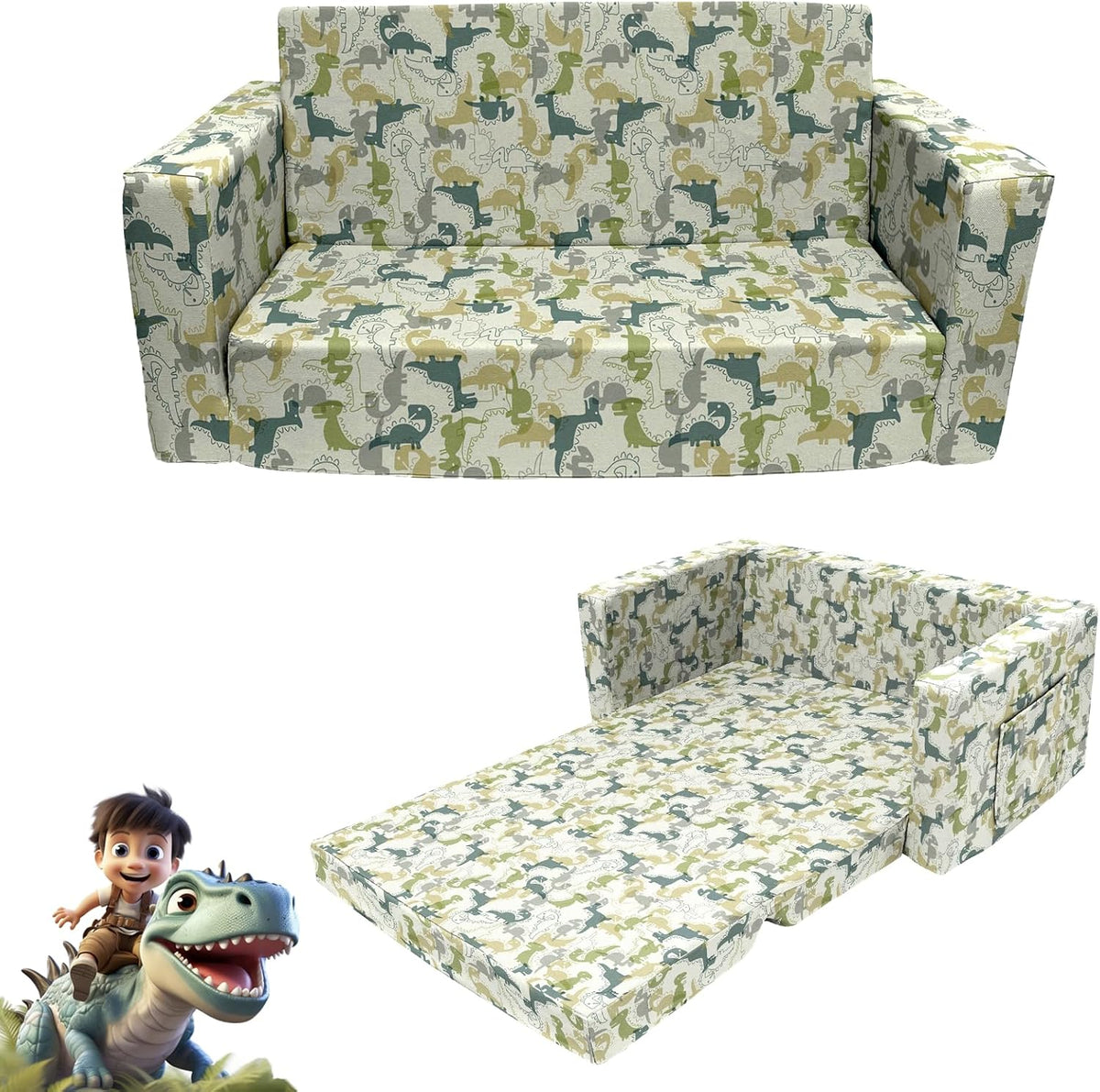 2 Seats 2 in 1 Flip Open Chair Sleeper Bed Y626