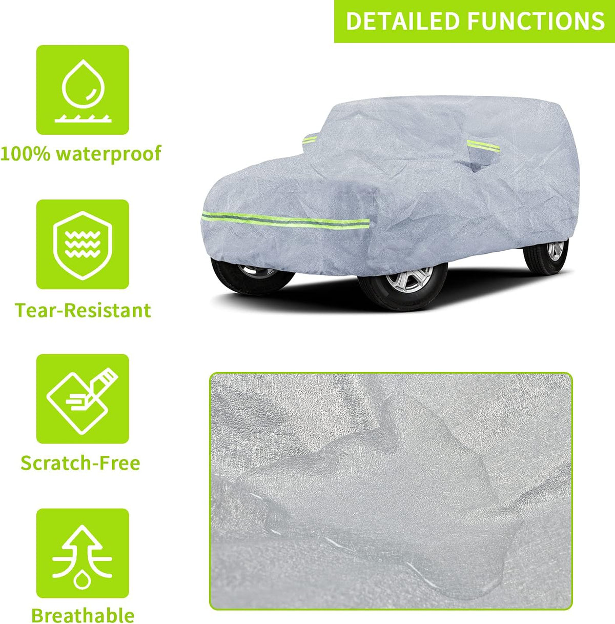 7 Layers Car Cover with Windproof Strap & Driver Door Zipper F818