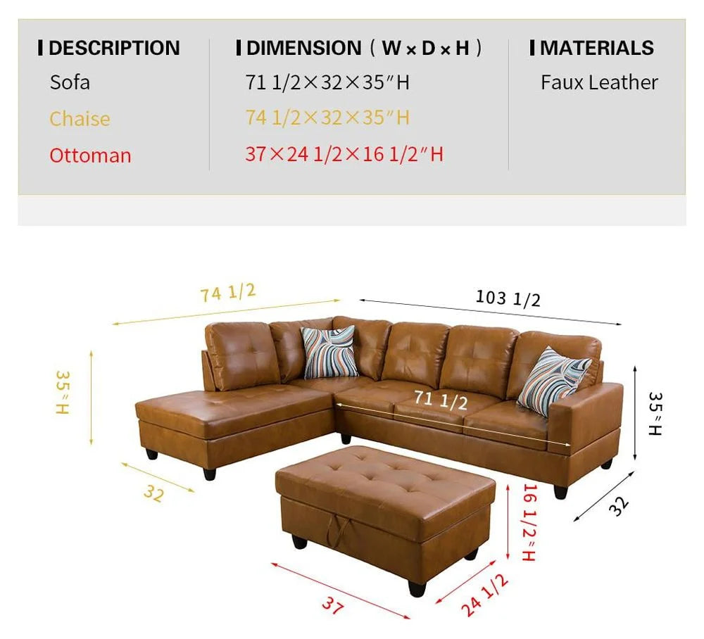 Faux Leather Left Hand Facing Sectional Sofa Set I4317