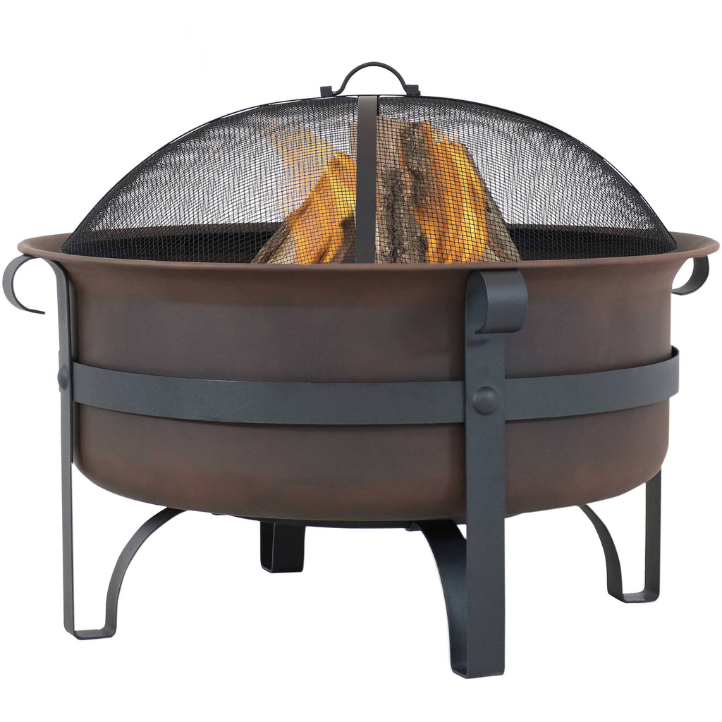 Bronze Steel Fire Pit with Spark Screen - 29-inch I752132