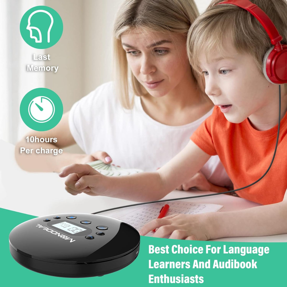 Portable CD Player with FM Transmitter, Anti-Skip Protection, Headphones, Pack of 2 I411681