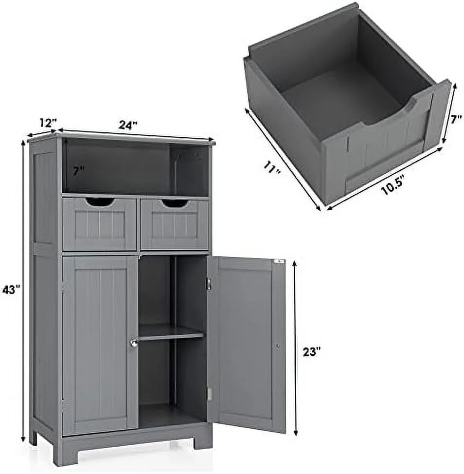 Grey Bathroom Floor Cabinet with 2 Doors and 2 Drawers A499