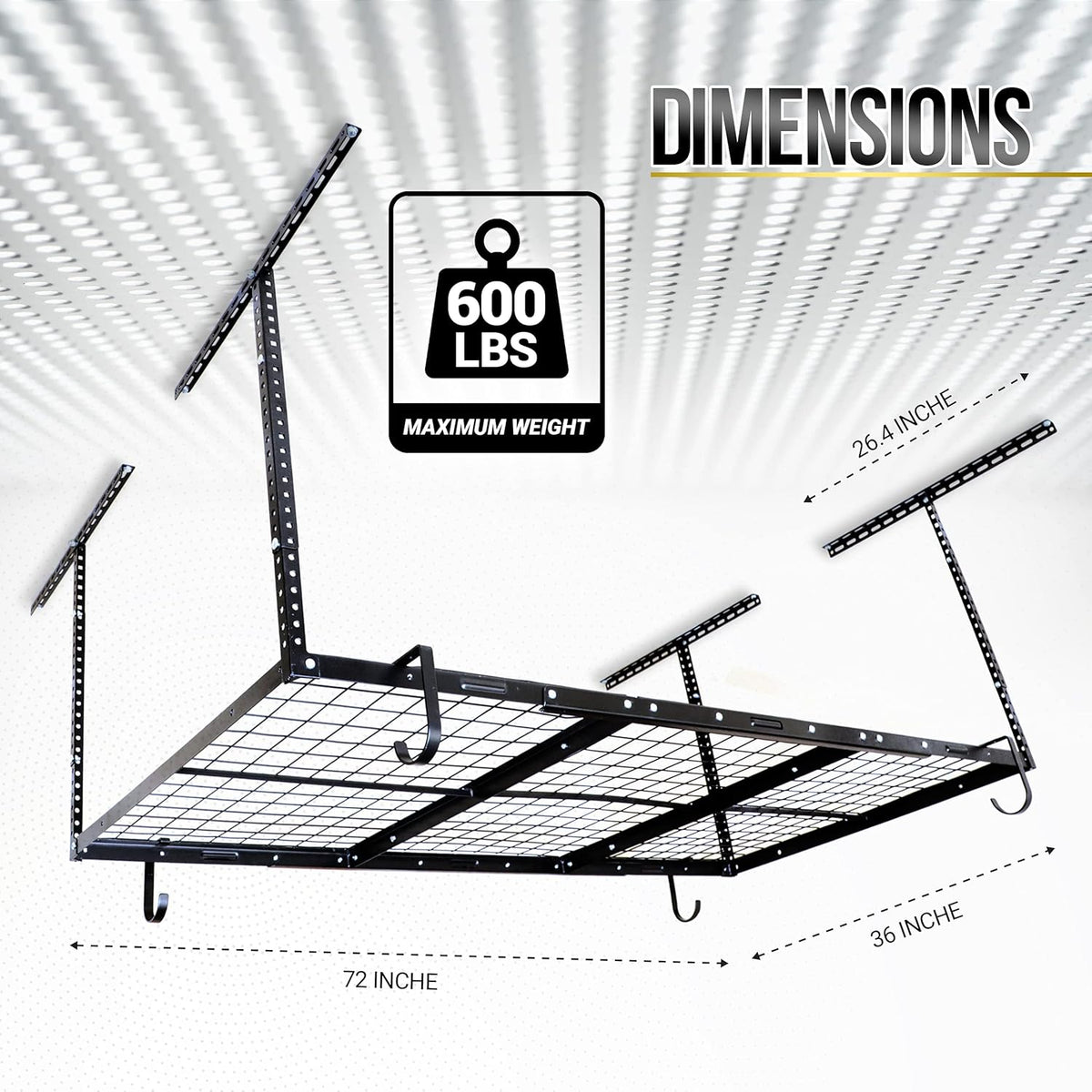 Overhead Garage Shelving Storage Rack, Adjustable 3’ x 6’, Heavy Duty Mounted Storage Shelves with 4 Flat Hooks Q127641
