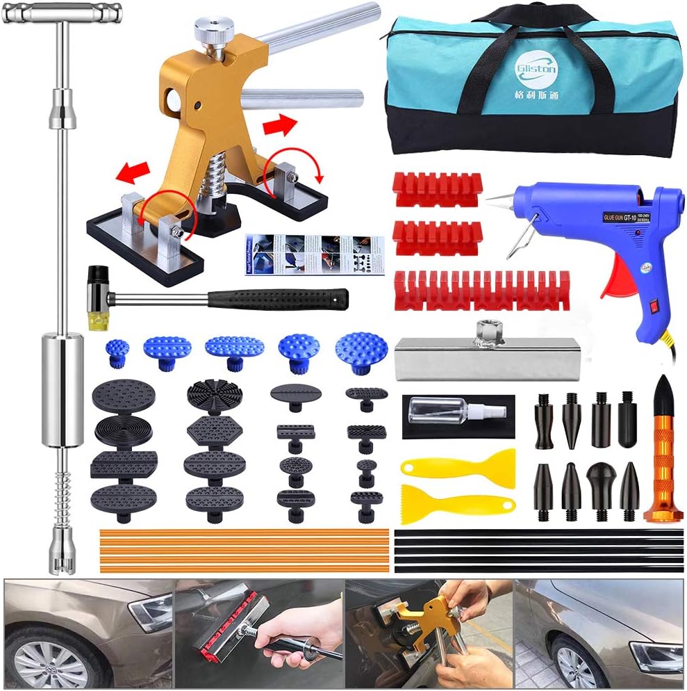 53pcs Paintless Dent Repair Kit with Slide Hammer T-Bar Dent Puller and Adjustable Gold Dent Lifter Puller C6888