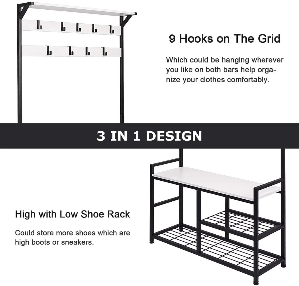 Coat Rack Shoe Bench with Metal Frame P4122