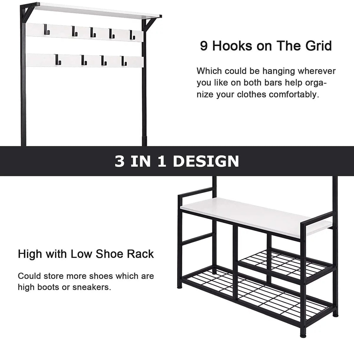 Coat Rack Shoe Bench with Metal Frame P4122