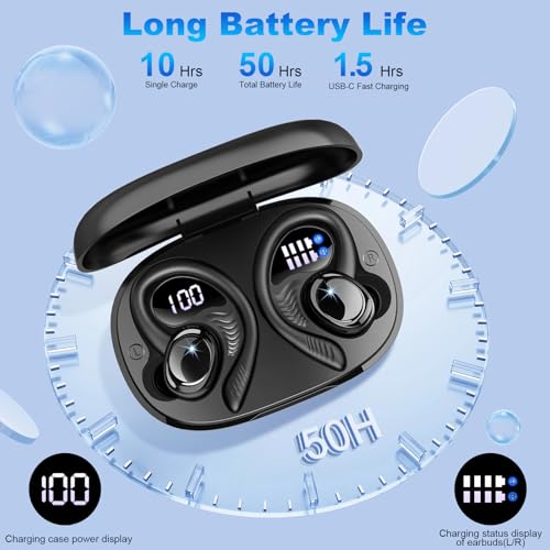 Wireless Earbuds with Earhooks, 50H Deep Bass, IP7 Waterproof U912719