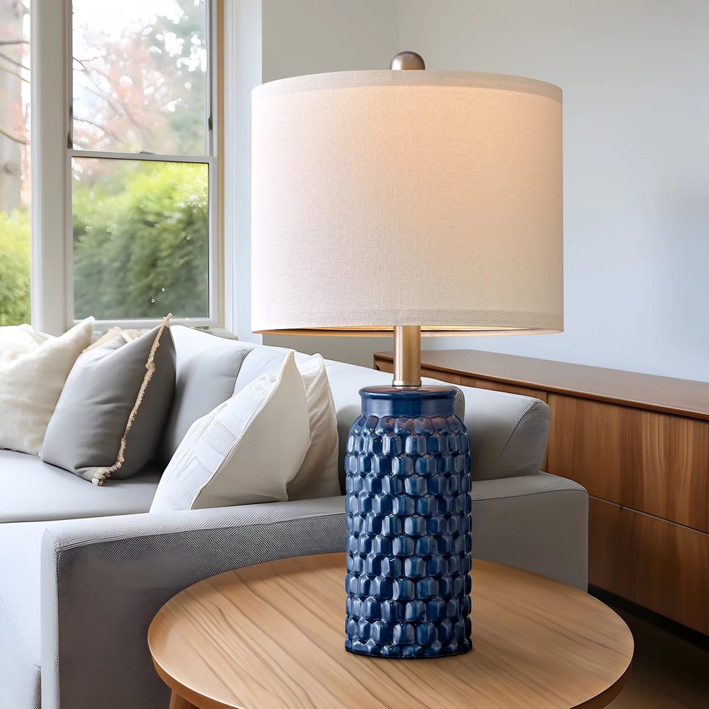 Modern Table Lamp Set of 2 Dark Blue Ceramic C911601