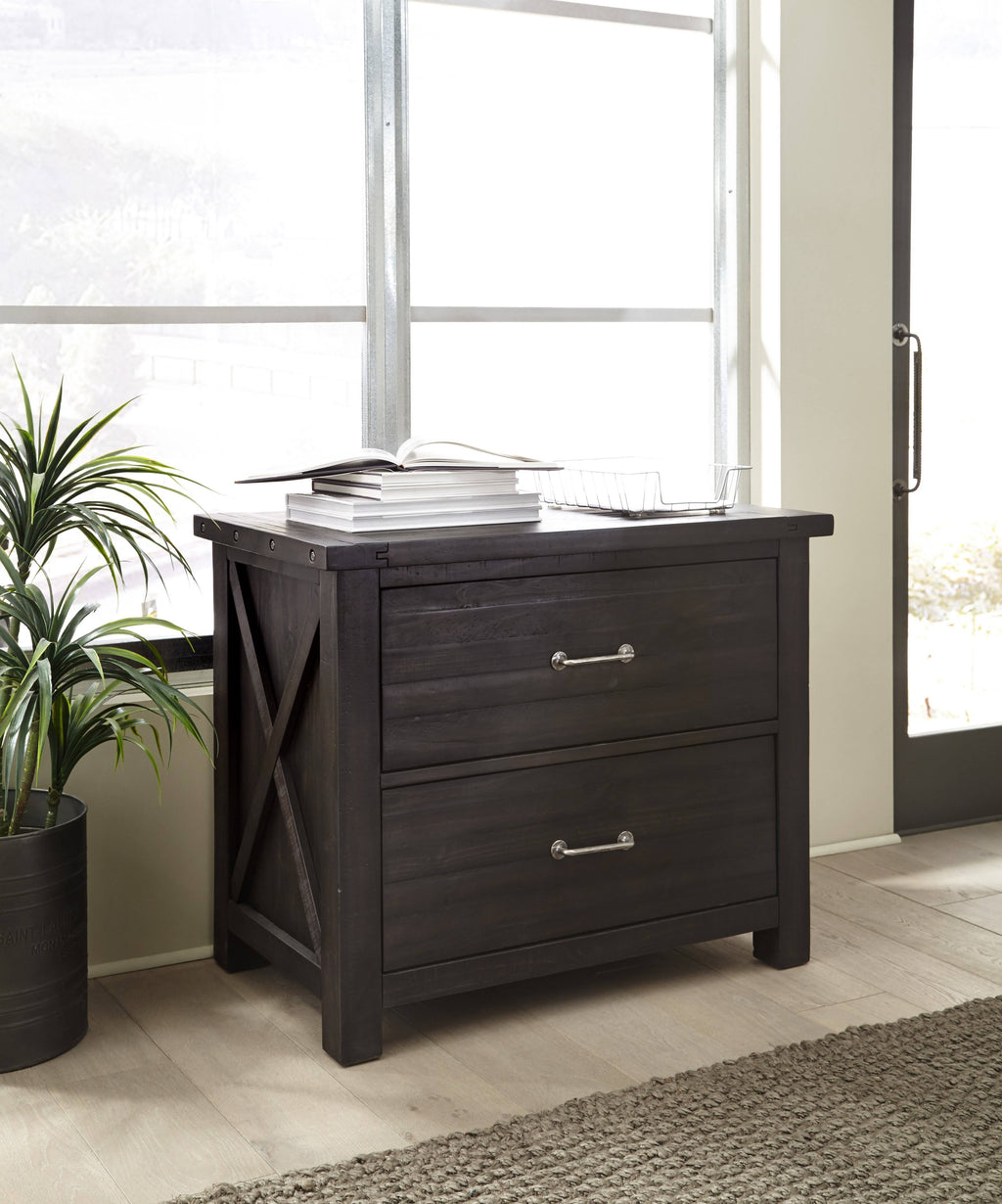 Cafe Brown Two Drawer Wooden File Cabinet with Metal Handle Pull L2492