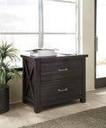 Cafe Brown Two Drawer Wooden File Cabinet with Metal Handle Pull L2492