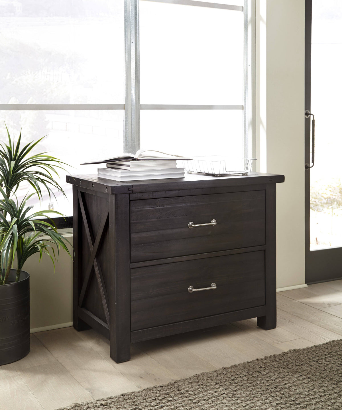 Cafe Brown Two Drawer Wooden File Cabinet with Metal Handle Pull L2492