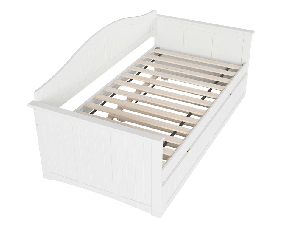 White Twin Size Wood Daybed with Trundle T749342