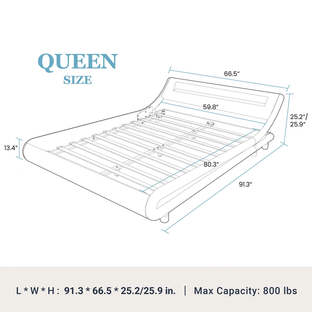 Queen Size Upholstered Bed Frame with LED Headboard, Black N186