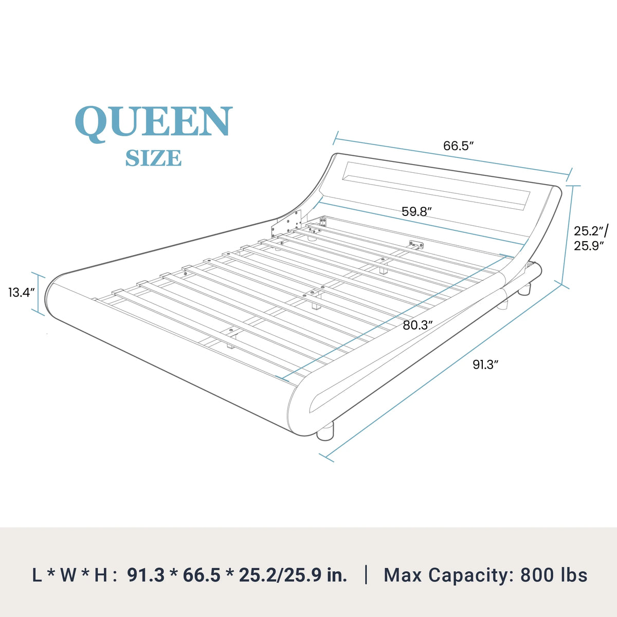 Queen Size Upholstered Bed Frame with LED Headboard, Black N186