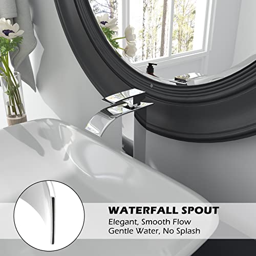 Waterfall Chrome Single Hole Bathroom Faucet with Pop up Drain Y44354